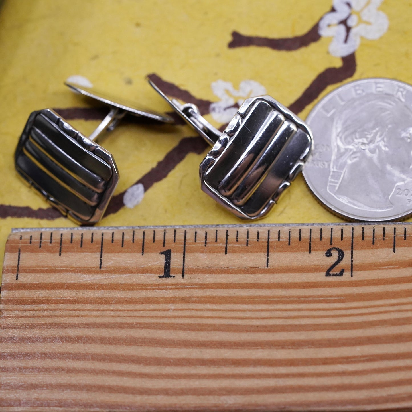 Vintage handmade sterling silver cufflink, 925 textured cuff links