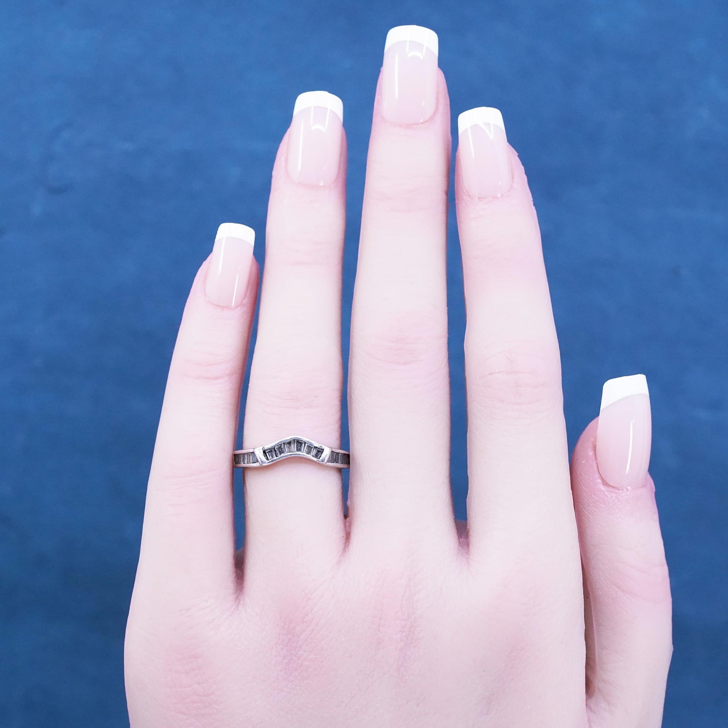 Size 6.5, vintage Sterling 925 silver ring, 925 stackable wedding band with Cz