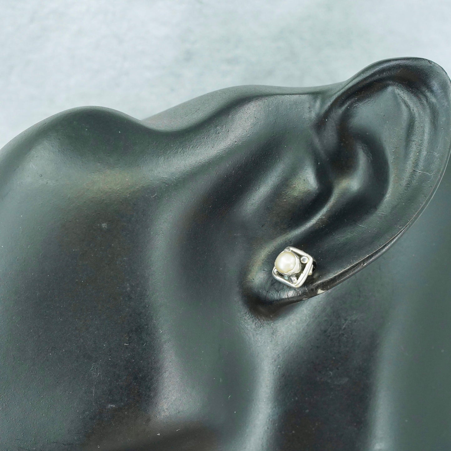 Vintage Sterling 925 silver handmade studs earrings with pearl