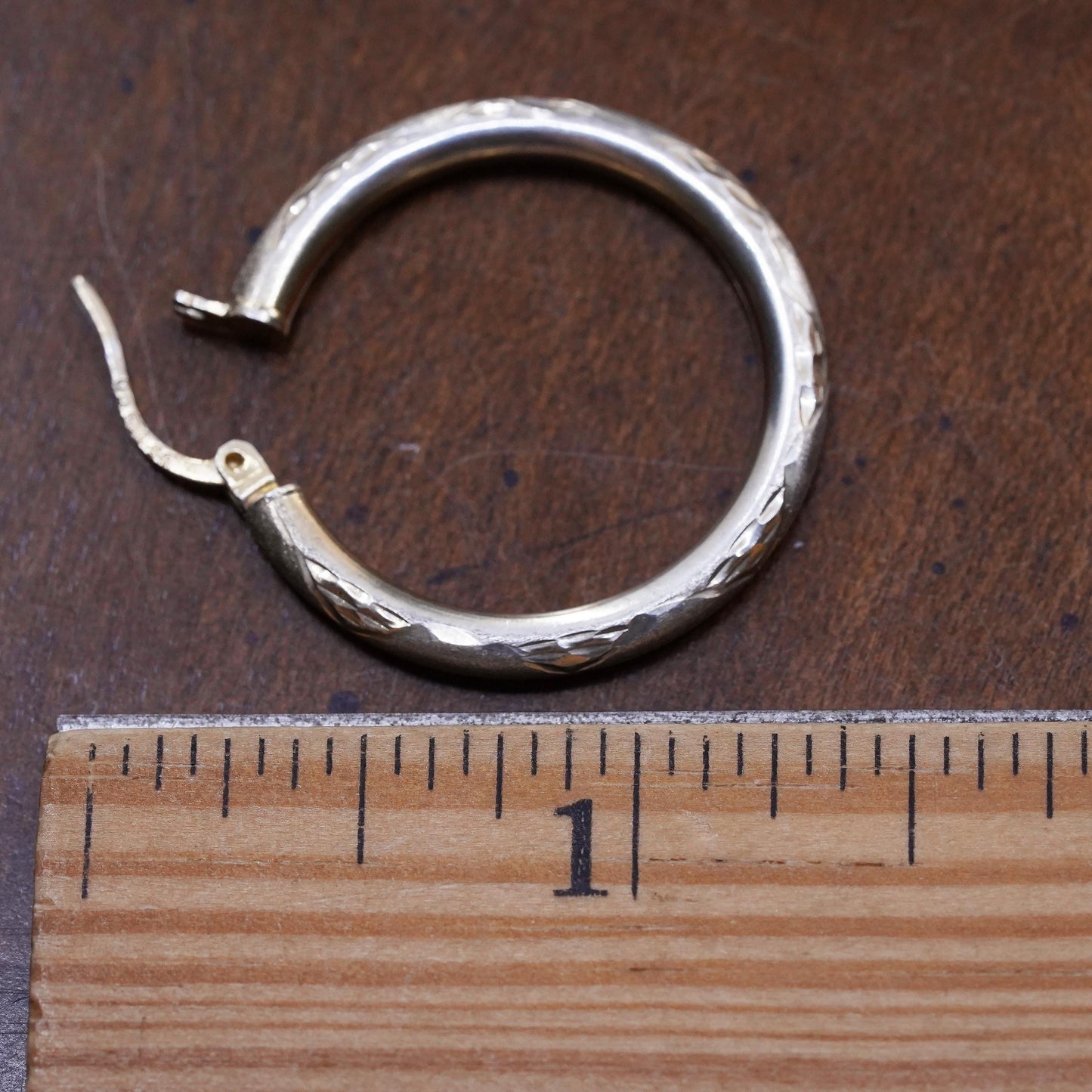 1", Vintage sterling silver loop single earring, primitive textured hoop