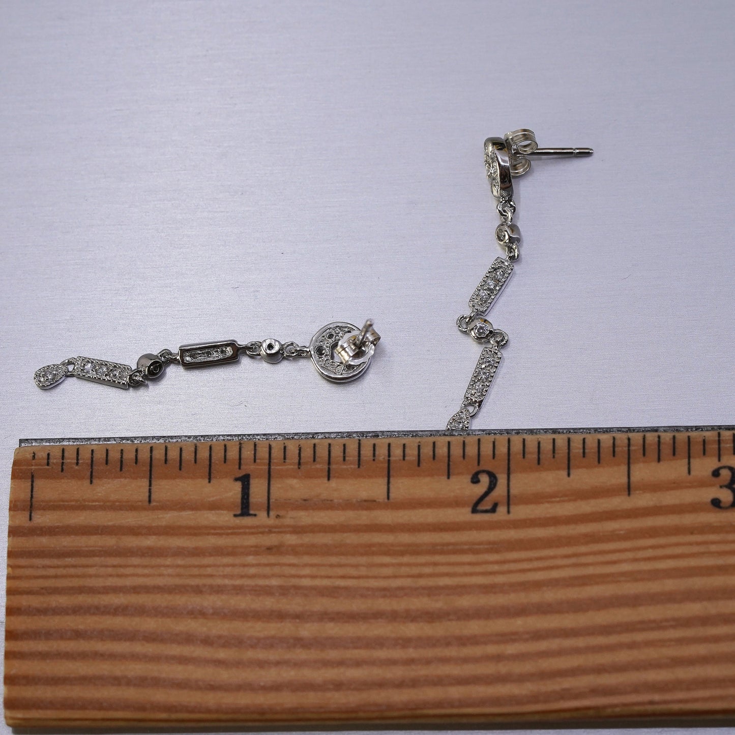 Vintage Sterling 925 silver handmade earrings with circle CZ