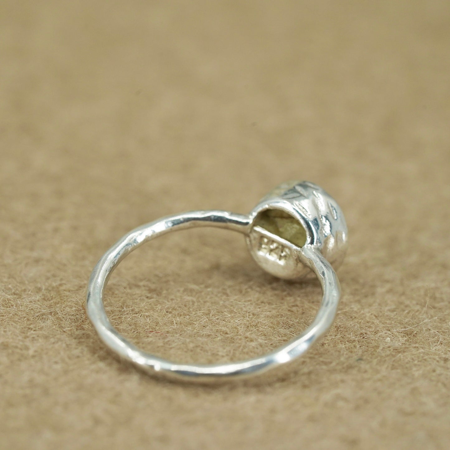 Size 6, vintage Sterling 925 silver handmade stackable ring with prehnite