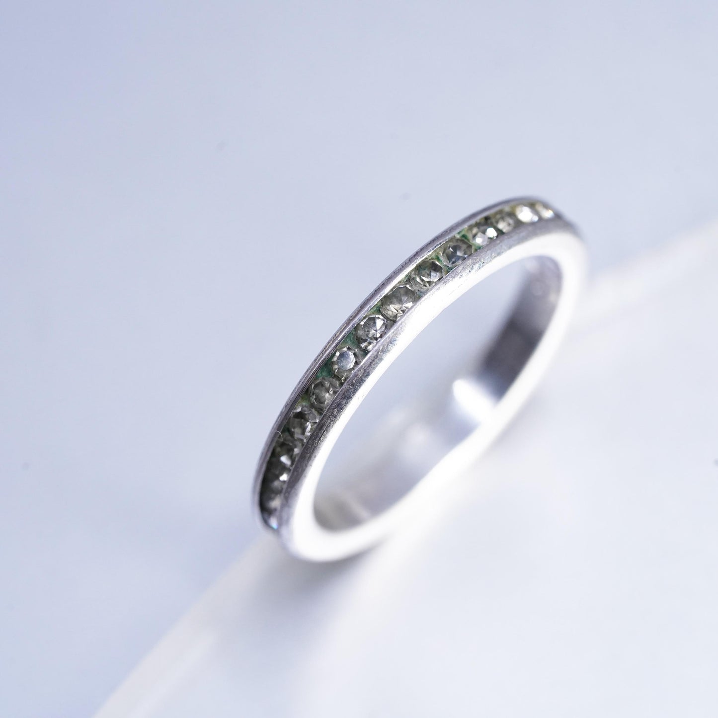 Size 8, vintage Sterling 925 silver handmade statement band ring w/ cluster Cz