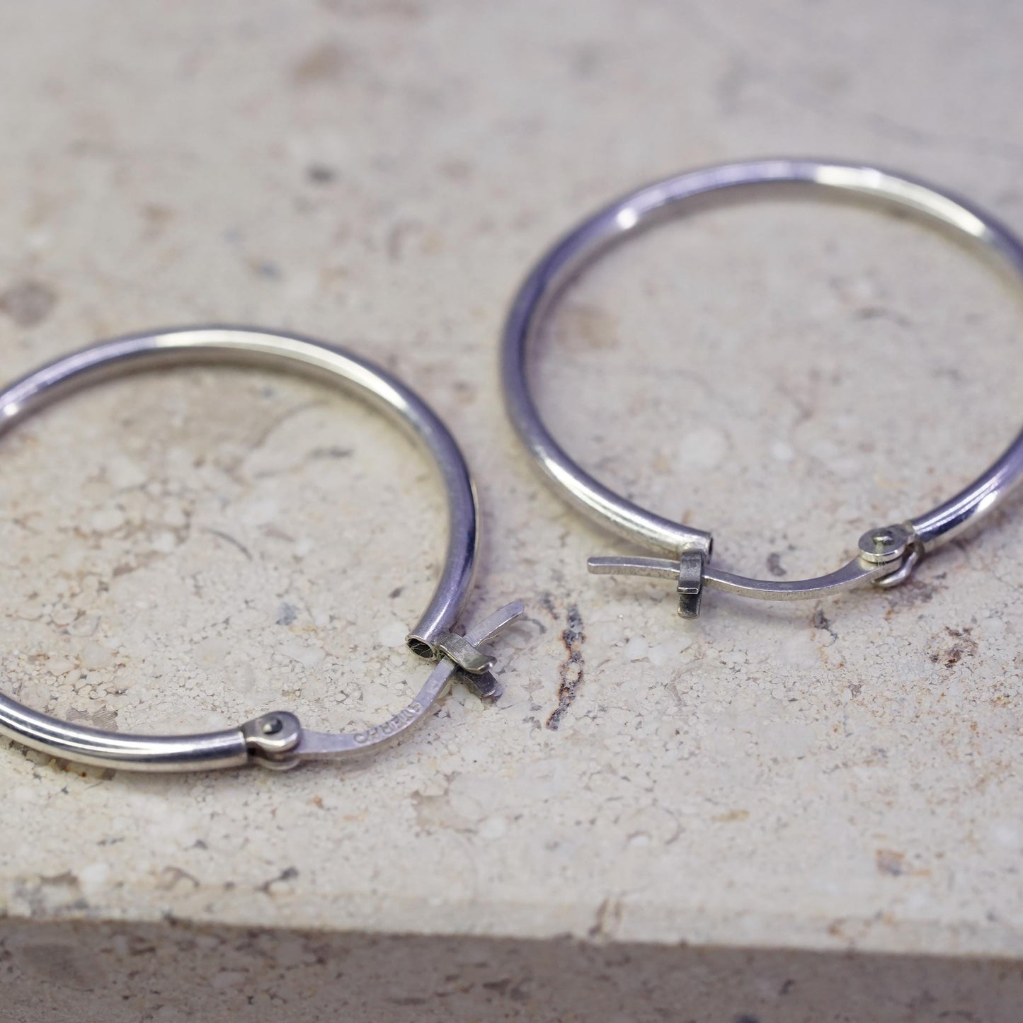 1.25”, vintage Sterling silver handmade hoop earrings, 925 huggie