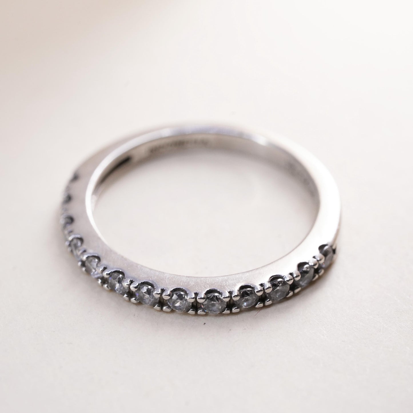Size 8.25, vintage sterling 925 silver ring cluster CZ, stackable wedding band