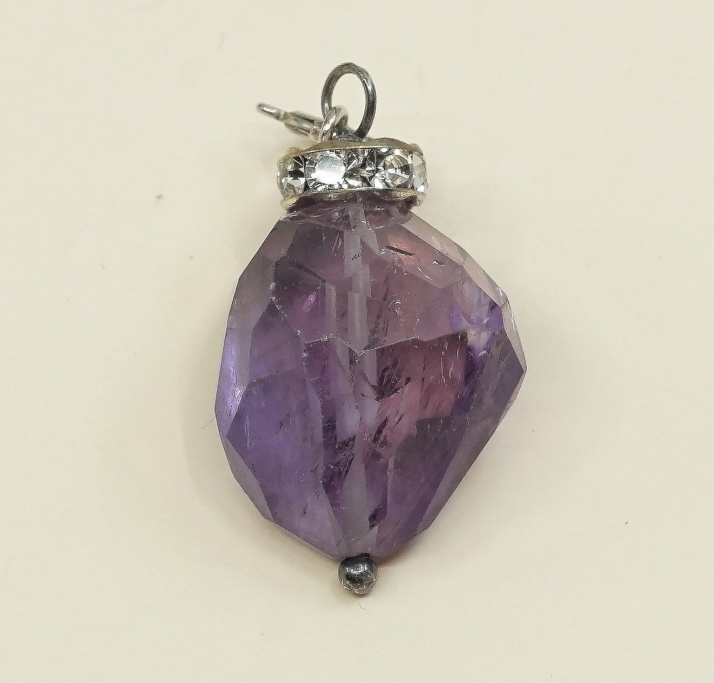 VTG Sterling 925 silver handmade pendant, nugget amethyst and Swarovski crystal