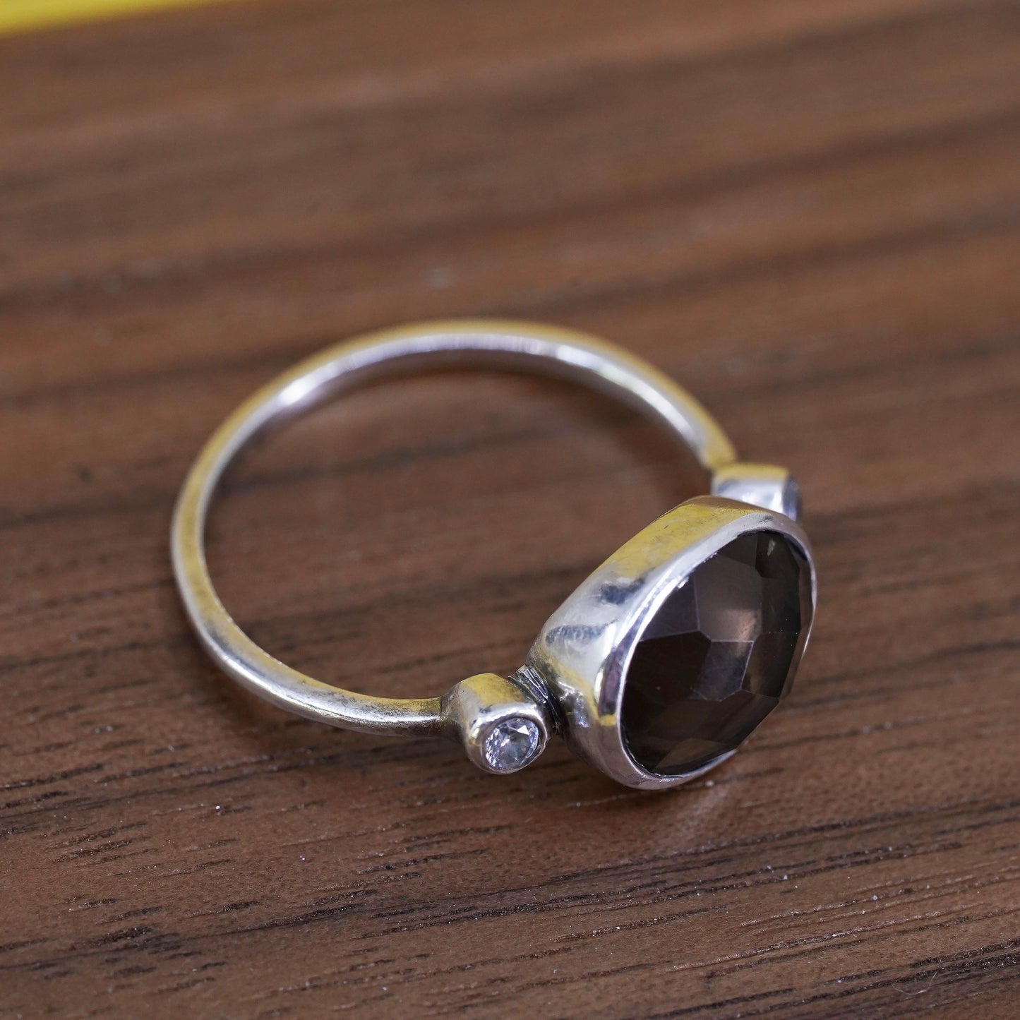 Size 7, vintage handmade statement ring, Sterling Silver smoky topaz Ring