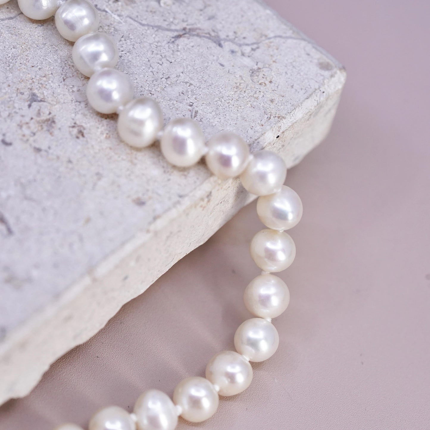 18", vintage Sterling 925 silver necklace 6mm freshwater pearl cluster cz beads