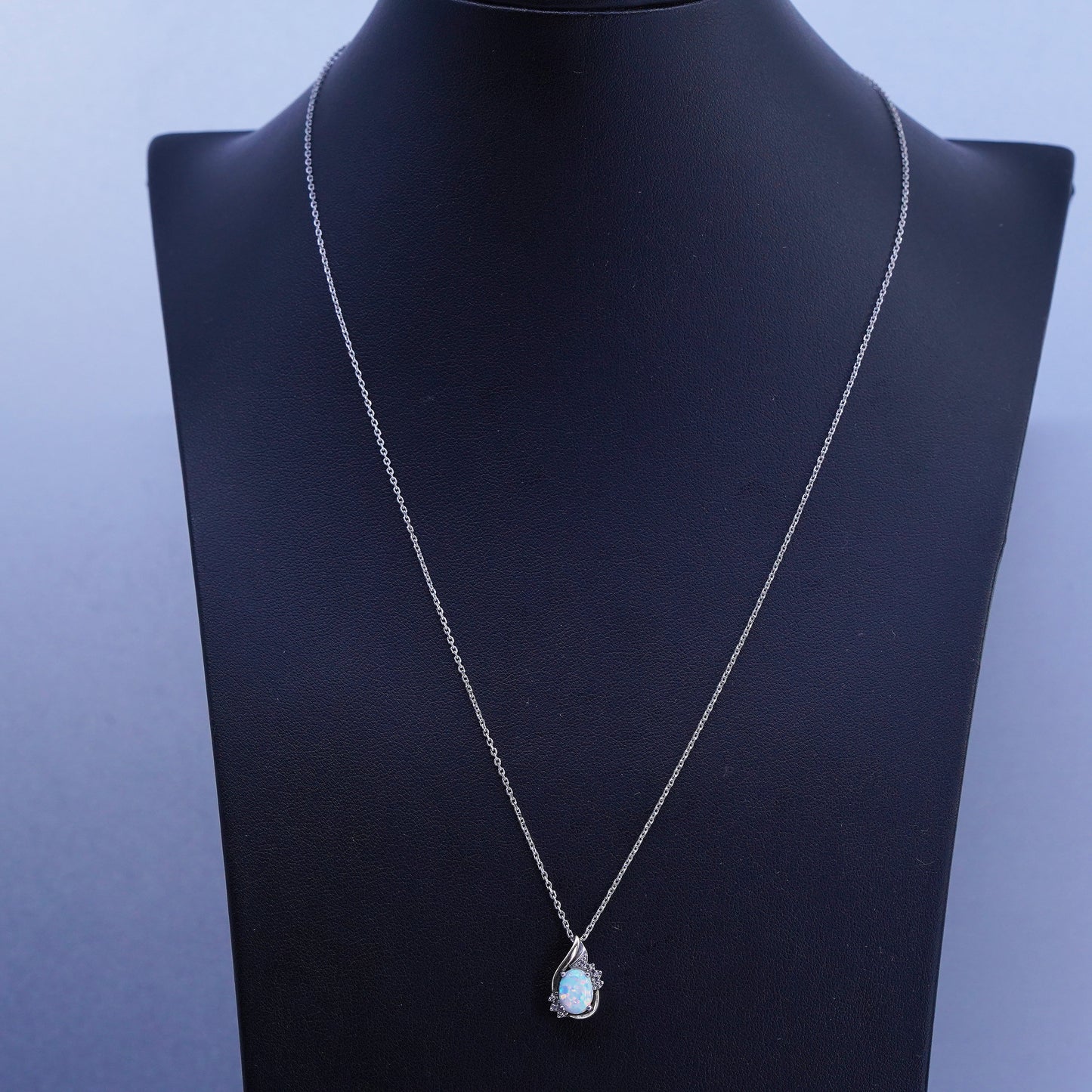 18+2”, Sterling 925 silver circle necklace opal diamond pendant 10K yellow gold
