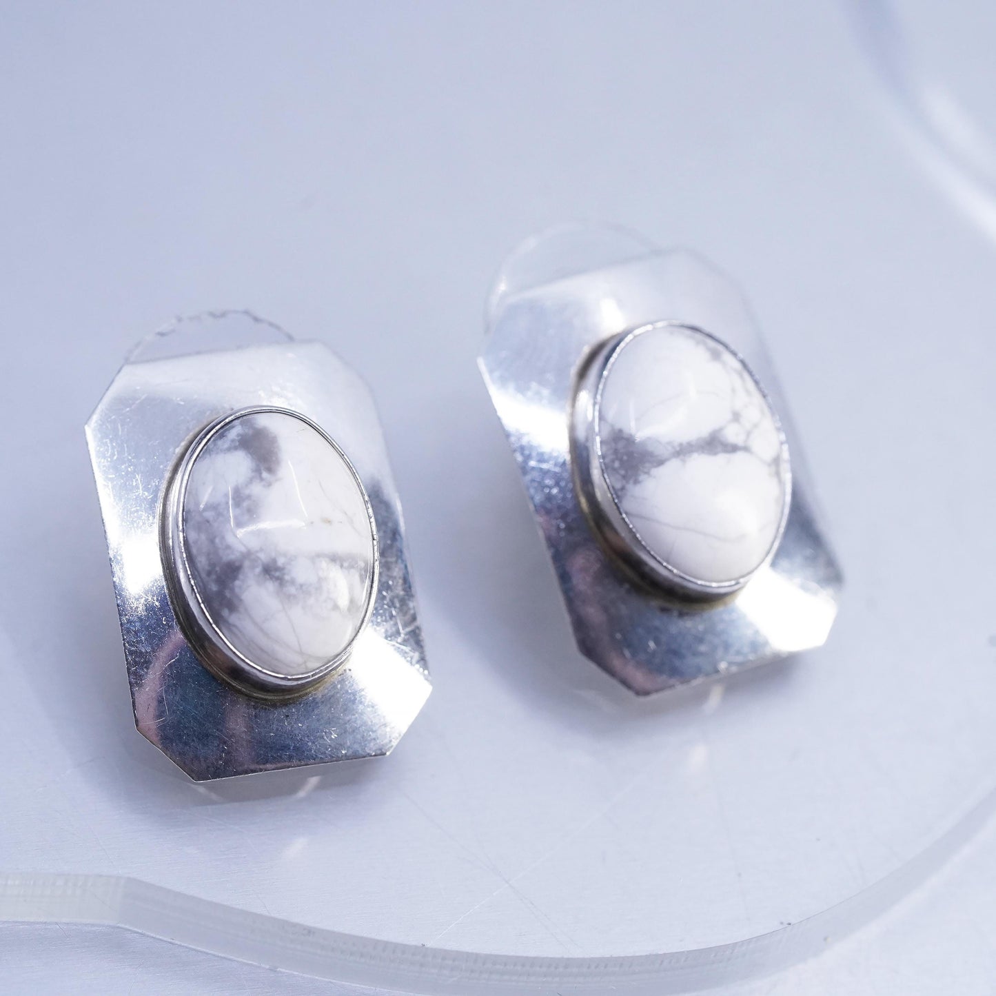 Native American southwestern Sterling 925 silver earrings, studs howlite