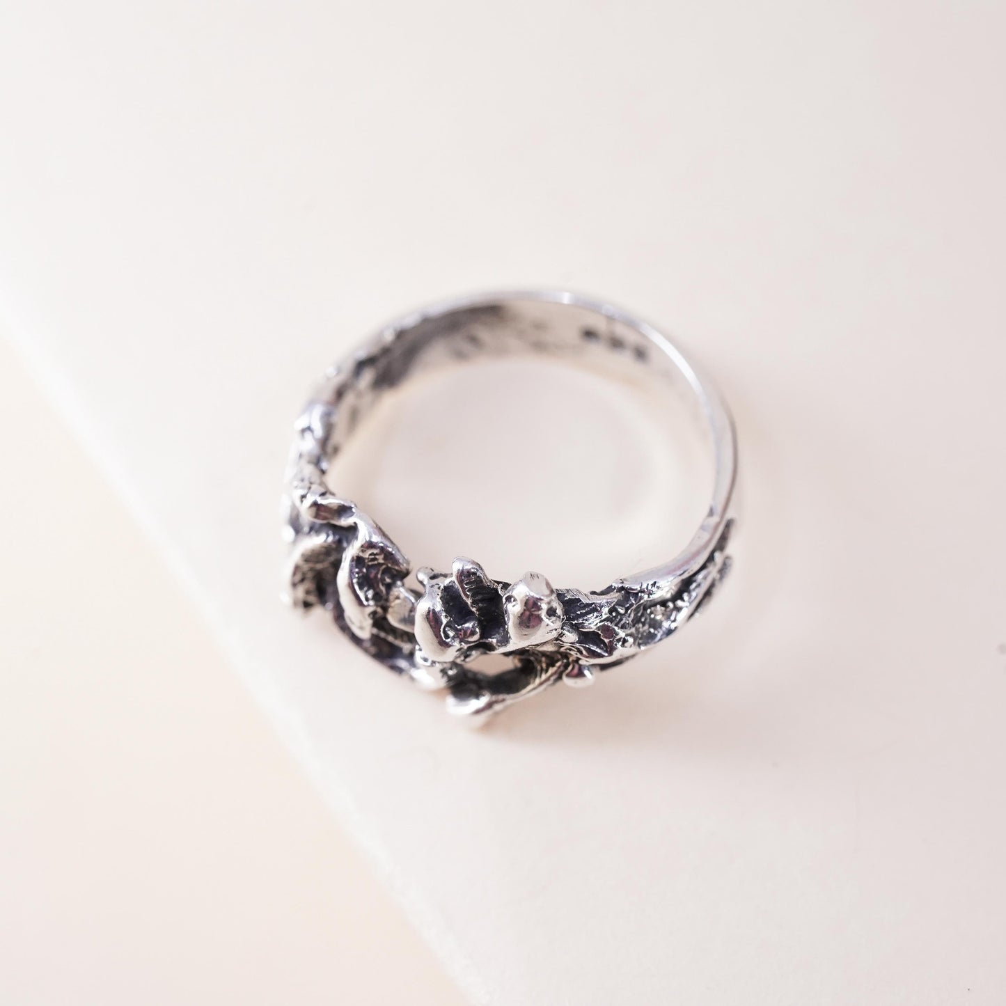Size 5, vintage Sterling silver handmade ring, 925 snake band
