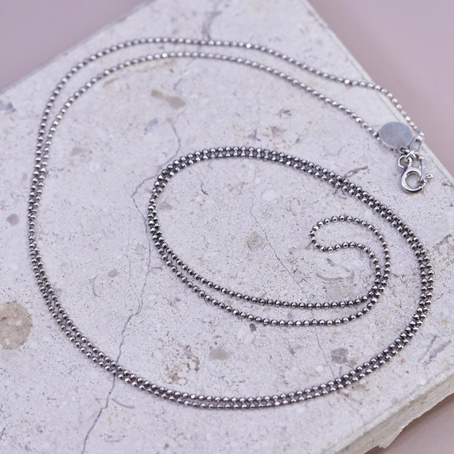 30", 1mm, vintage Italian Sterling silver handmade necklace, 925 bead chain