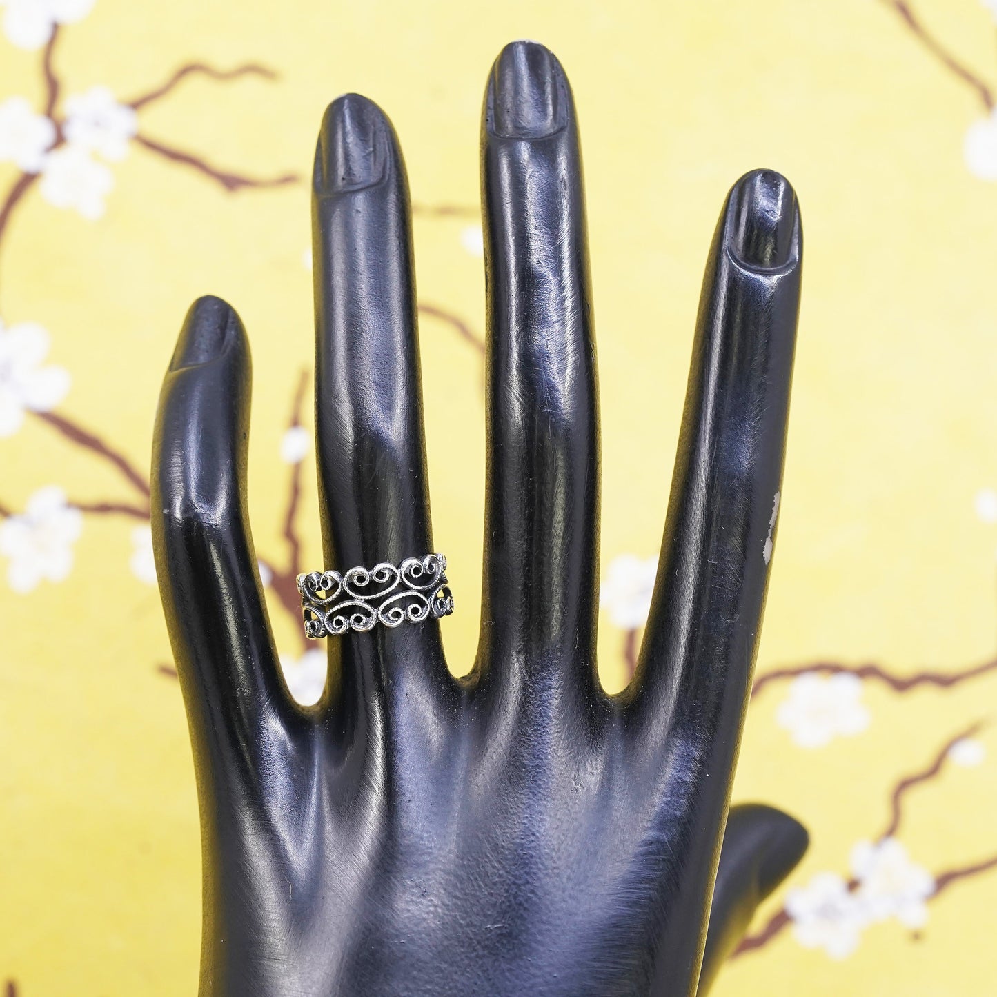 Size 6, vintage Sterling silver handmade ring, 925 filigree band