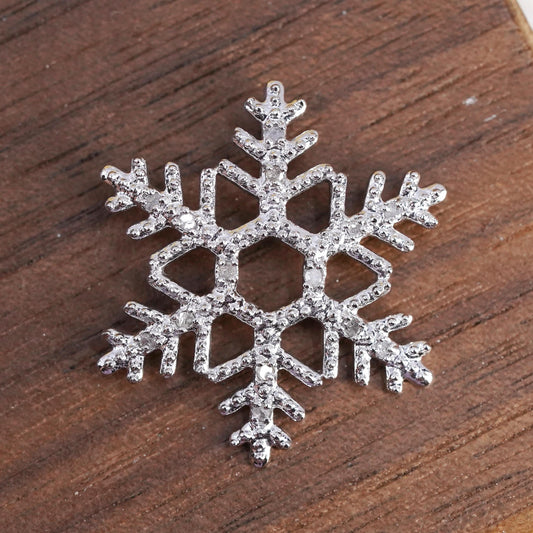 Vintage sterling 925 silver snowflake charm pendant with cluster diamond