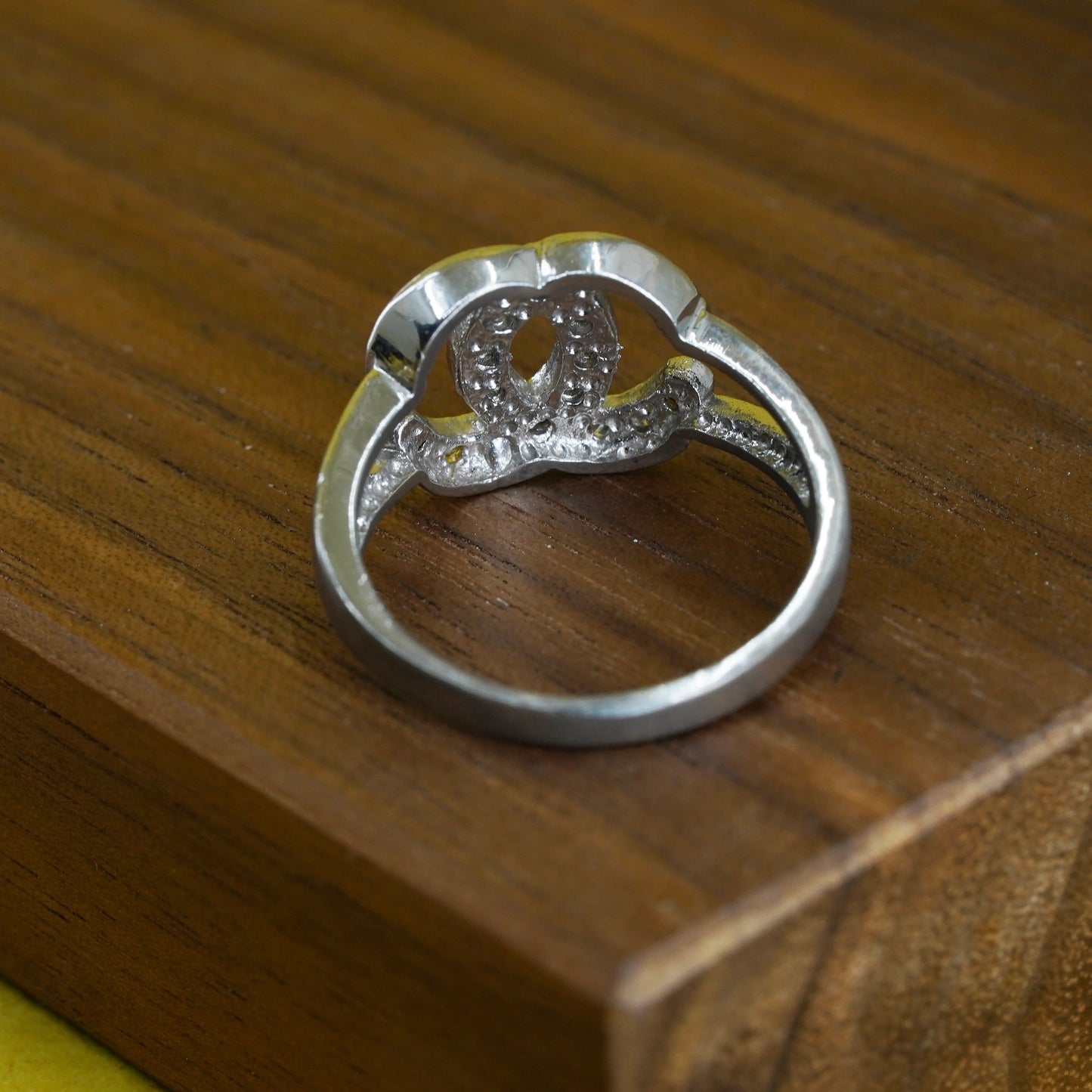Size 9.25, vintage Sterling 925 silver engagement letter C ring with cluster cz