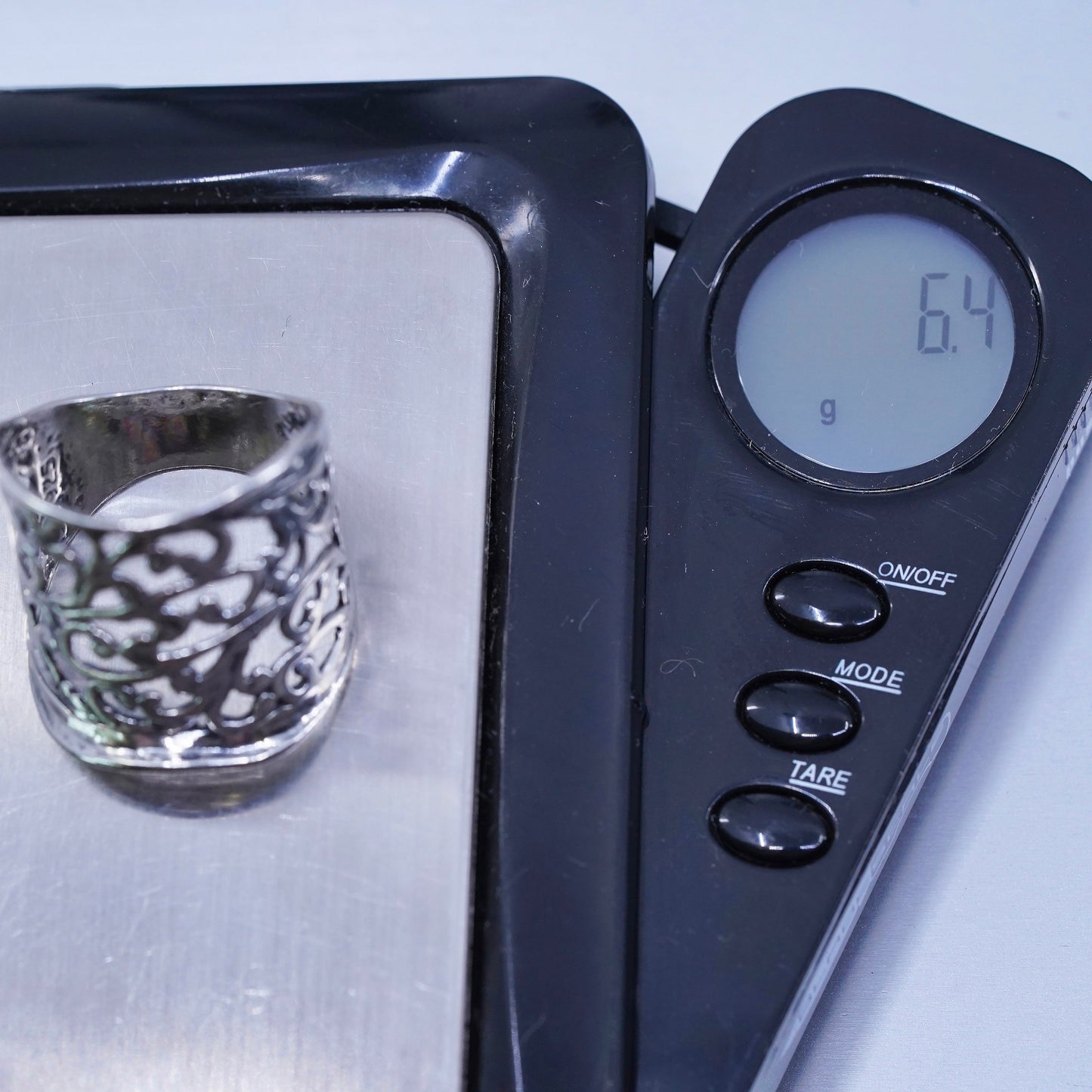 Size 10, Israel Pz Or Paz Sterling silver ring, 925 wide band floral texture