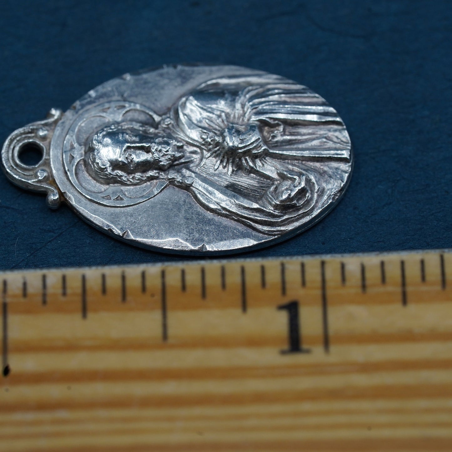 Vintage Sterling silver handmade pendant, 925 relief Jesus Virgin Mary charm