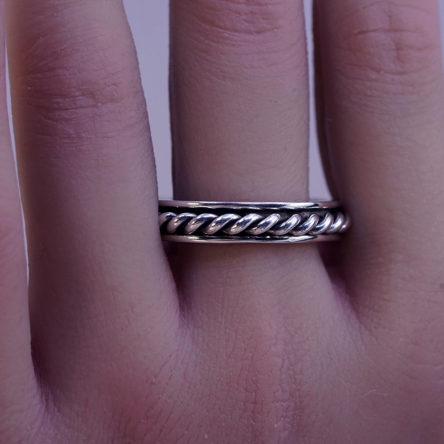 Size 12.75, vintage sterling silver handmade band, 925 cable spinner ring