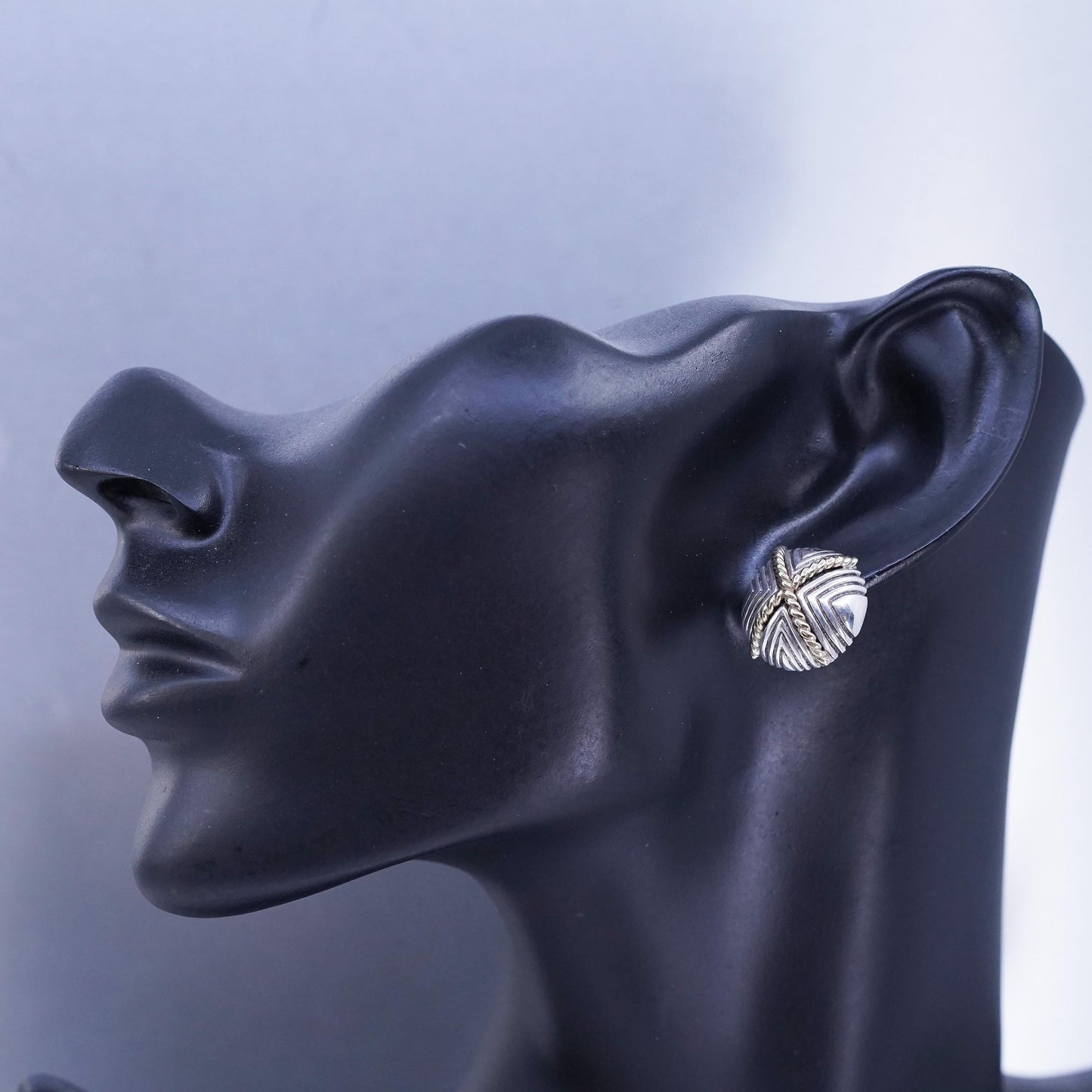 designer MB 14K yellow gold cable Sterling 925 silver handmade earrings, studs