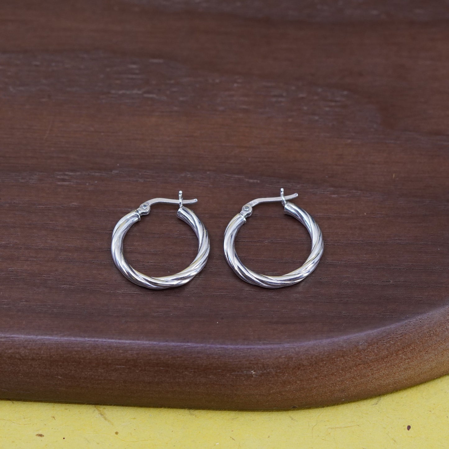 0.75”, Vintage Italy Sterling silver handmade earrings, 925 textured hoops