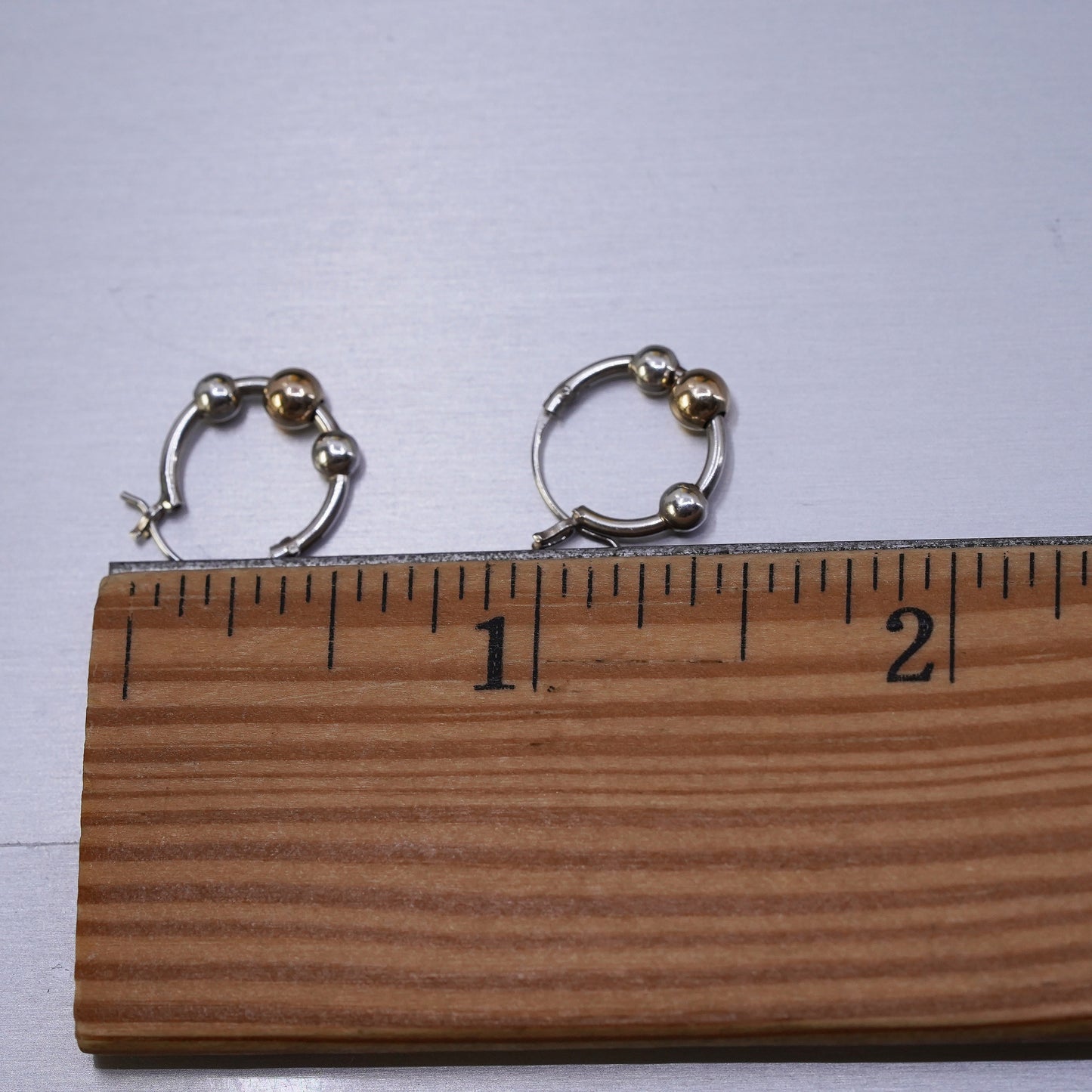 0.5”, Vintage Sterling 925 silver handmade earrings, 925 hoops with 14K bead