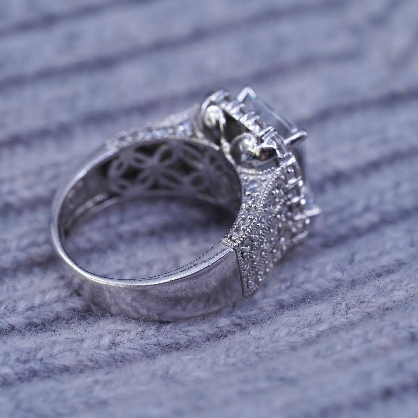 Size 9, vintage Sterling 925 silver engagement anniversary ring with cluster Cz