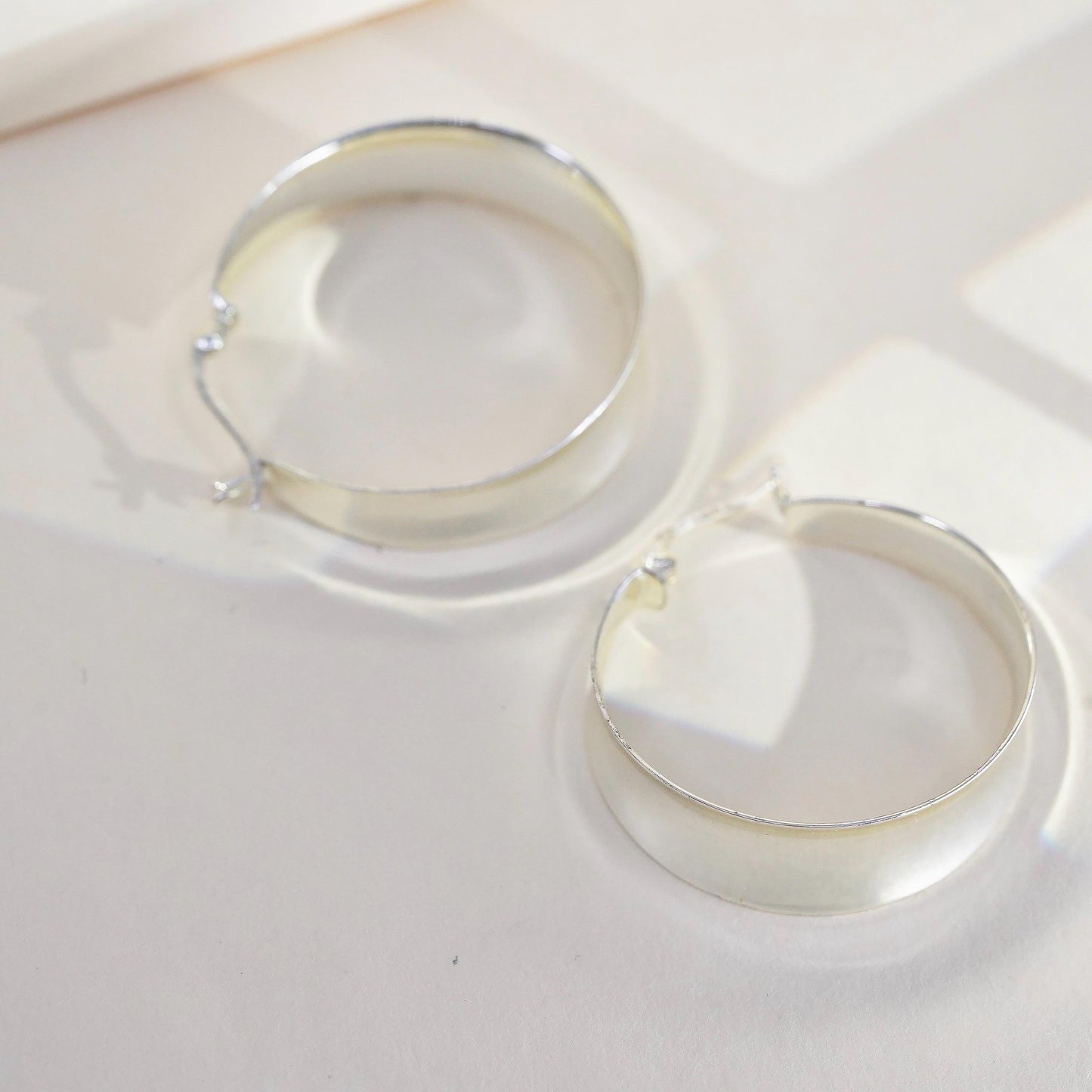 1.5" VTG sterling silver bold ribbed earrings, fashion minimalist wide hoops