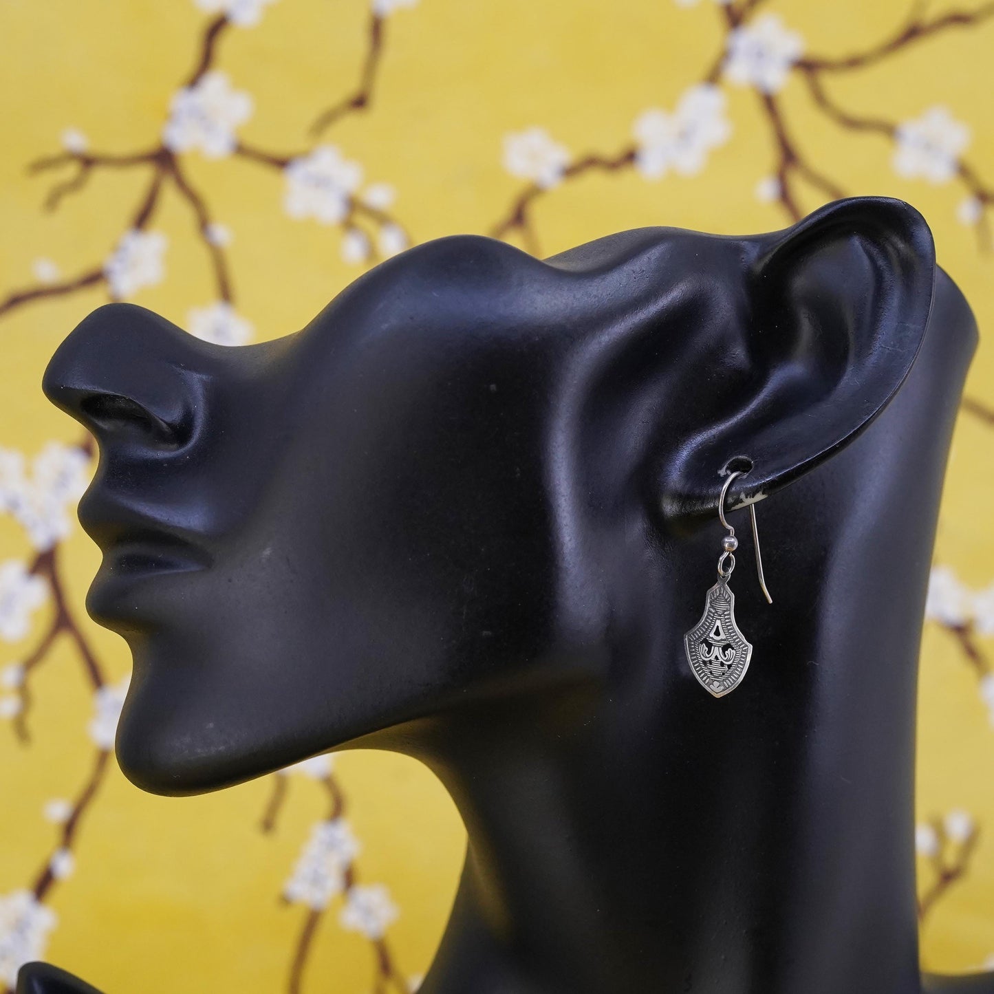 Vintage Sterling silver handmade earrings, 925 textured drops