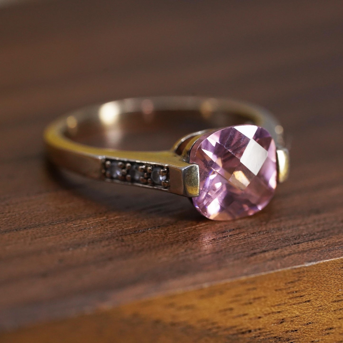 Size 9, vintage rose gold filled Sterling silver 925 engagement ring w/ pink cz