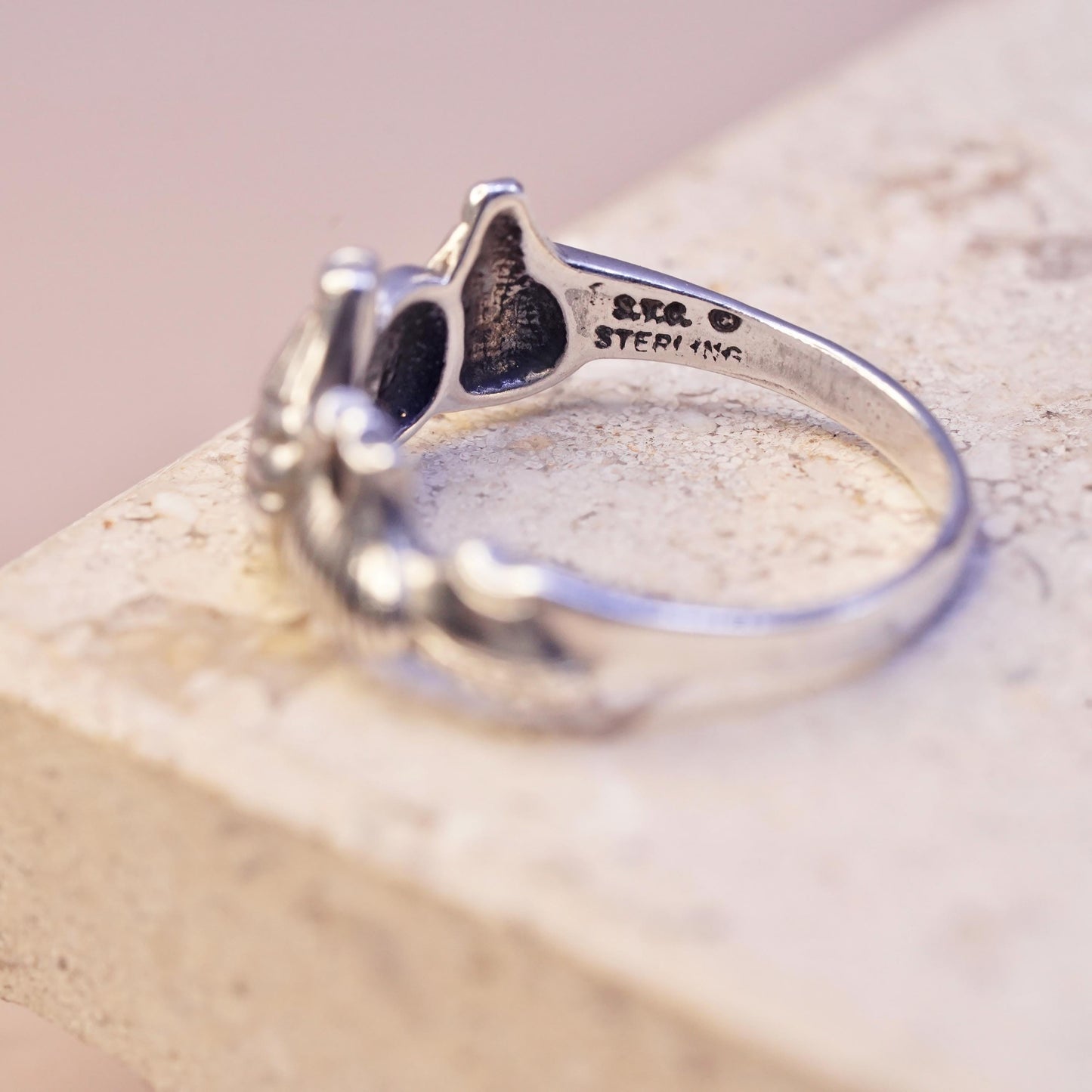 Size 8, Vintage sterling silver handmade hot air balloon ring, 925 band