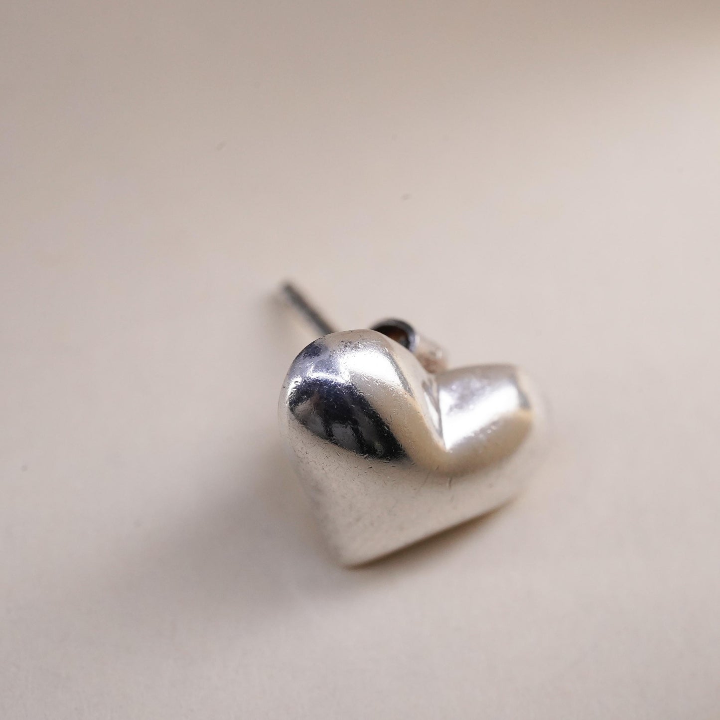Vintage handmade single earring. Sterling 925 silver heart stud