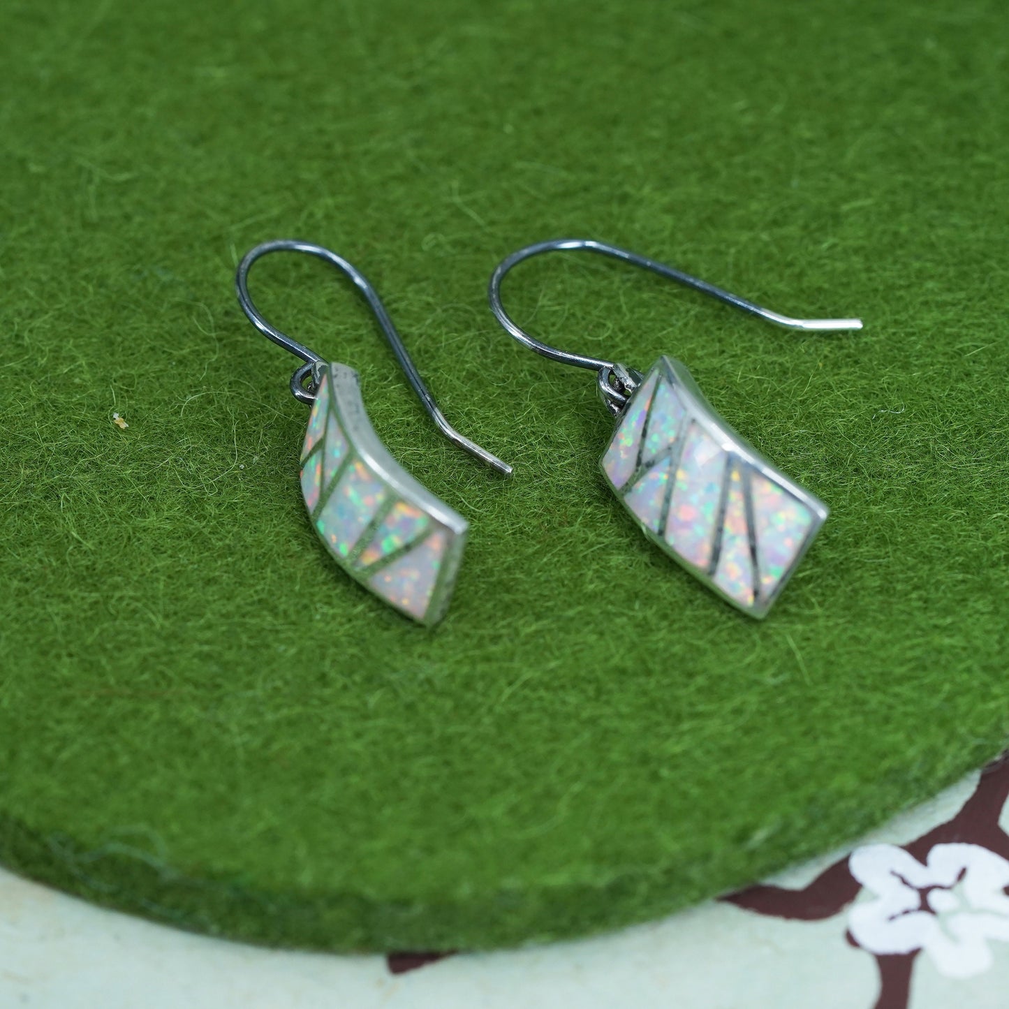 Native American zuni Sterling 925 silver earrings with fire opal inlay