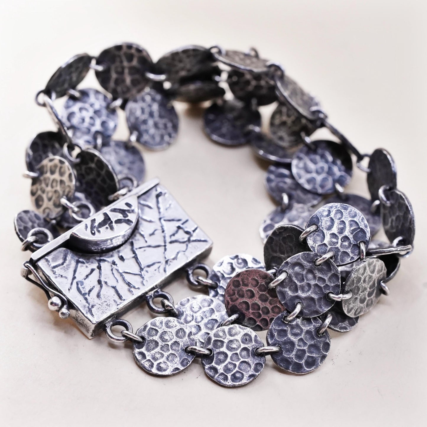 6.5”, Exex Claudia Agudelo oxidized sterling 925 silver multi strands bracelet