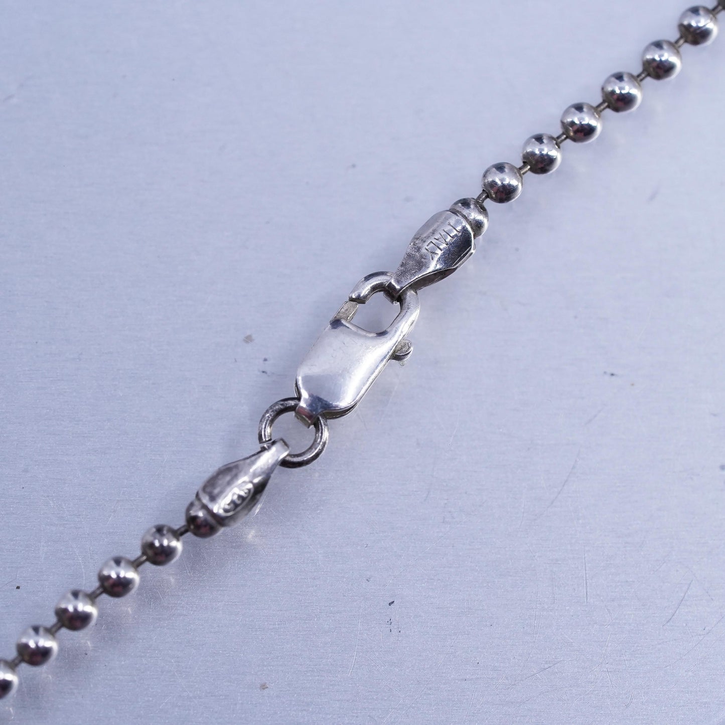 18" 2mm, vintage Italian Sterling 925 silver bead chain necklace