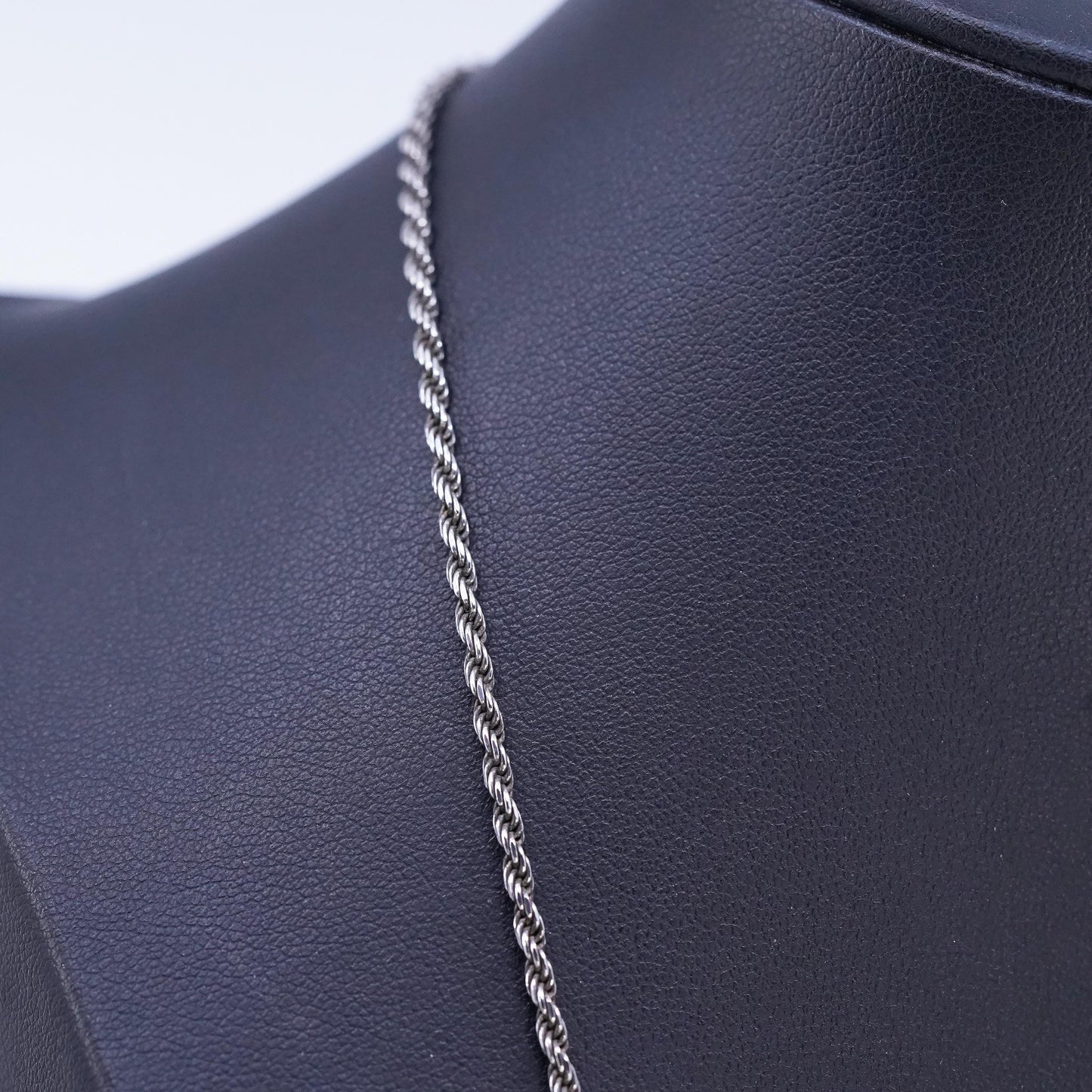 18" 2mm, vintage Italian Sterling 925 silver Singapore rope chain necklace