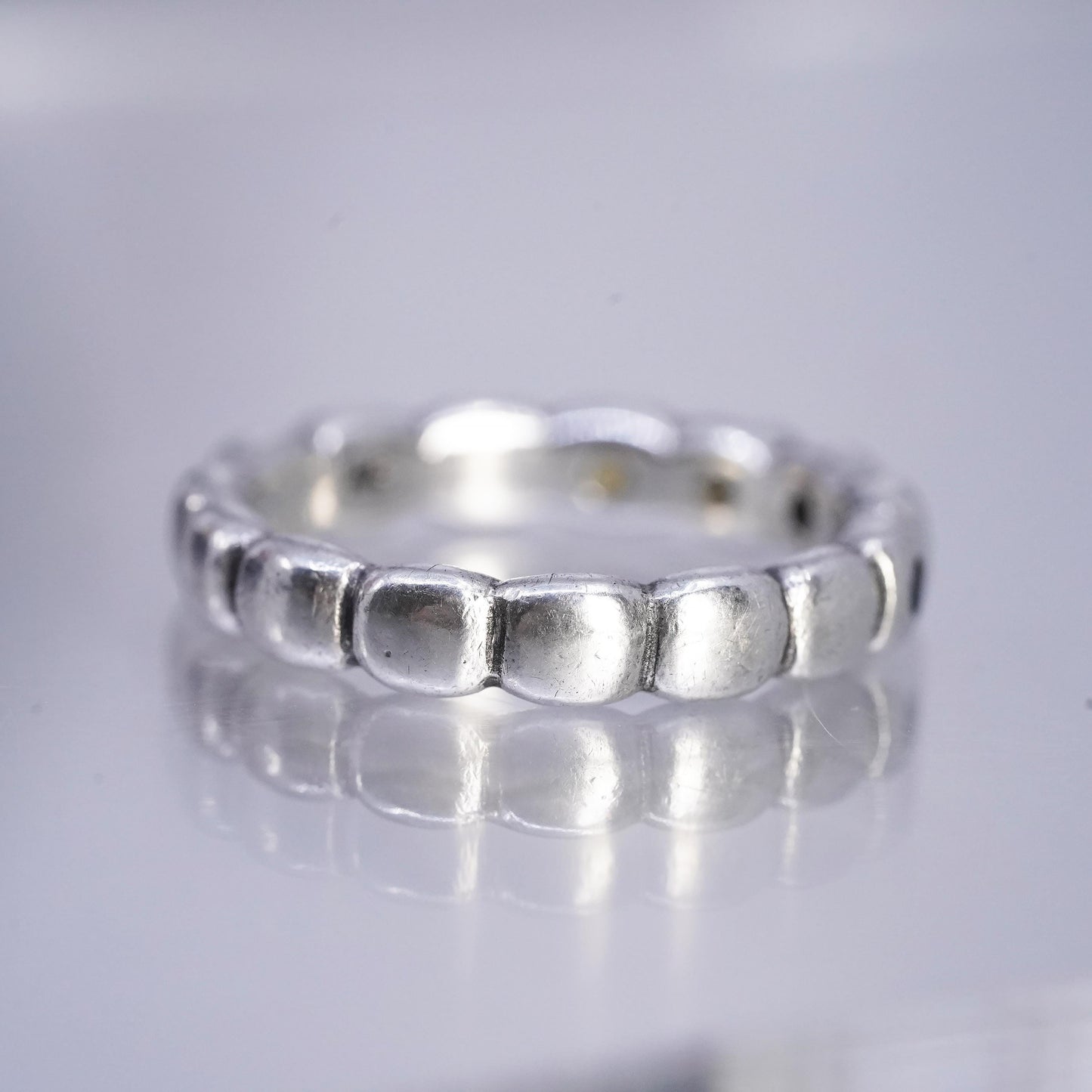 Size 8, vintage ALE Sterling 925 silver stackable band ring w/ cluster black cz