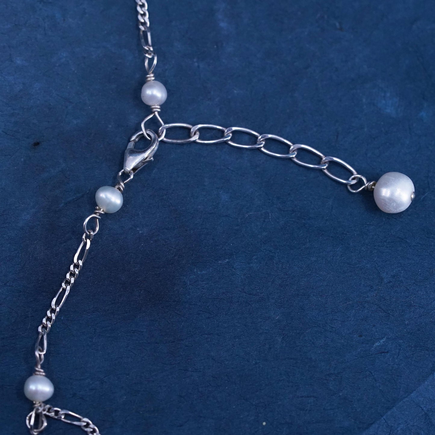 16+1” 2mm, vintage Sterling silver necklace, 925 figaro chain w/ pearl pendant