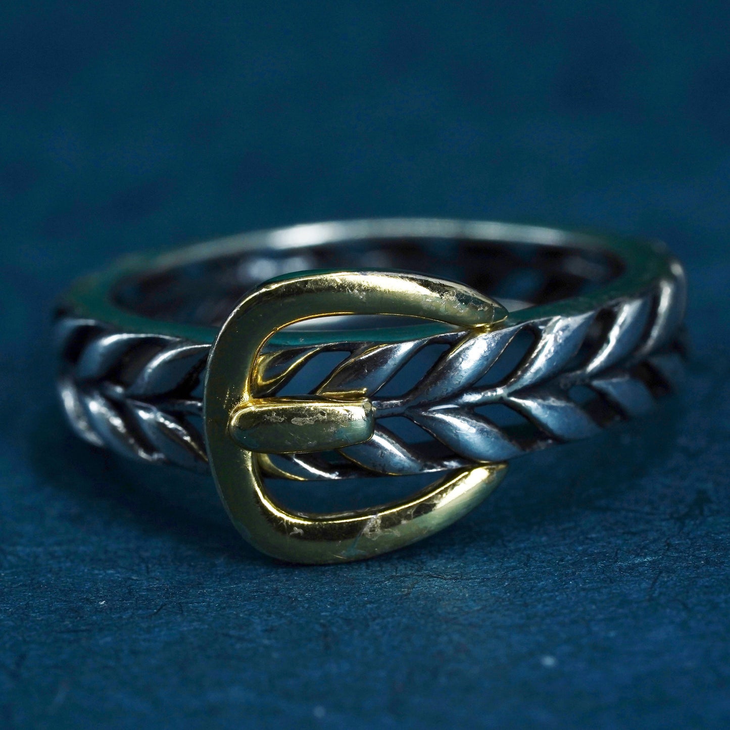 Size 8, two tone sterling silver ring, solid 925 silver filigree belt band