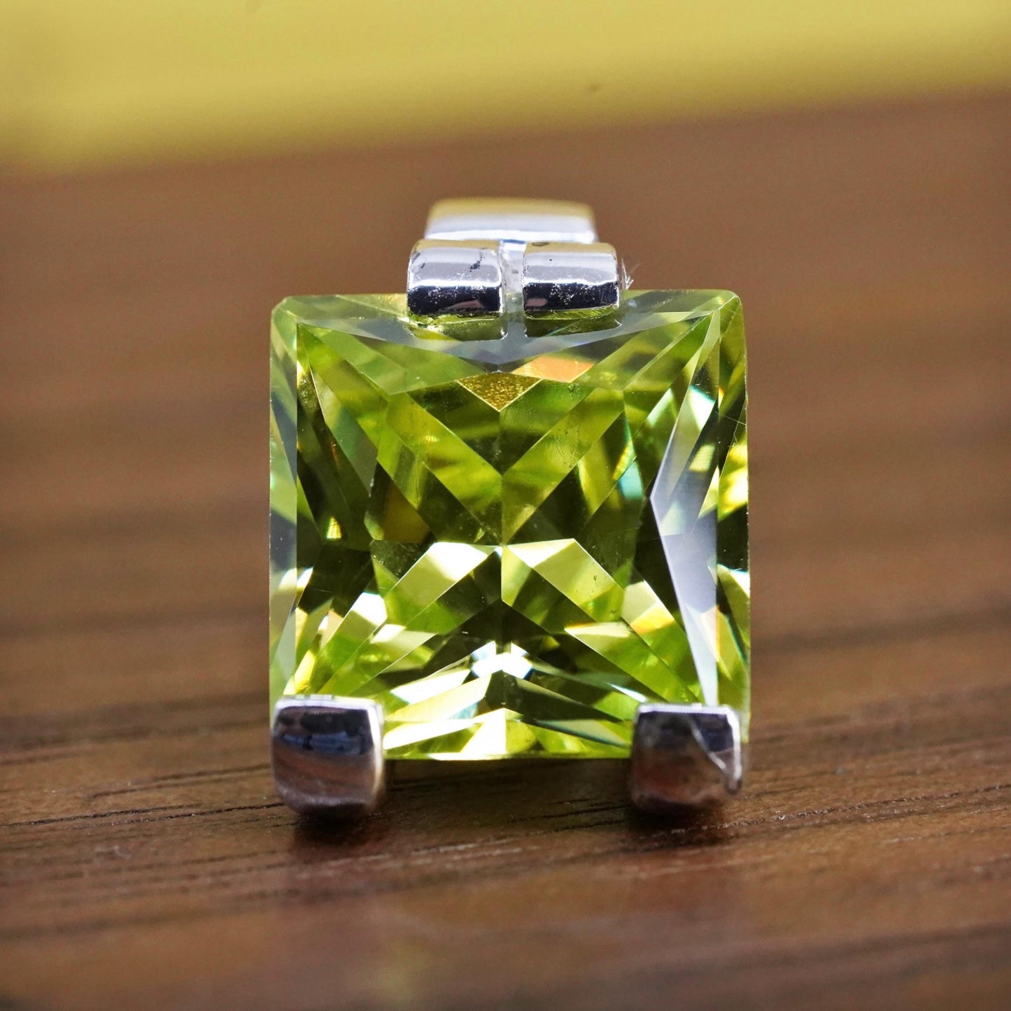 Vintage Sterling 925 silver handmade charm pendant with square peridot