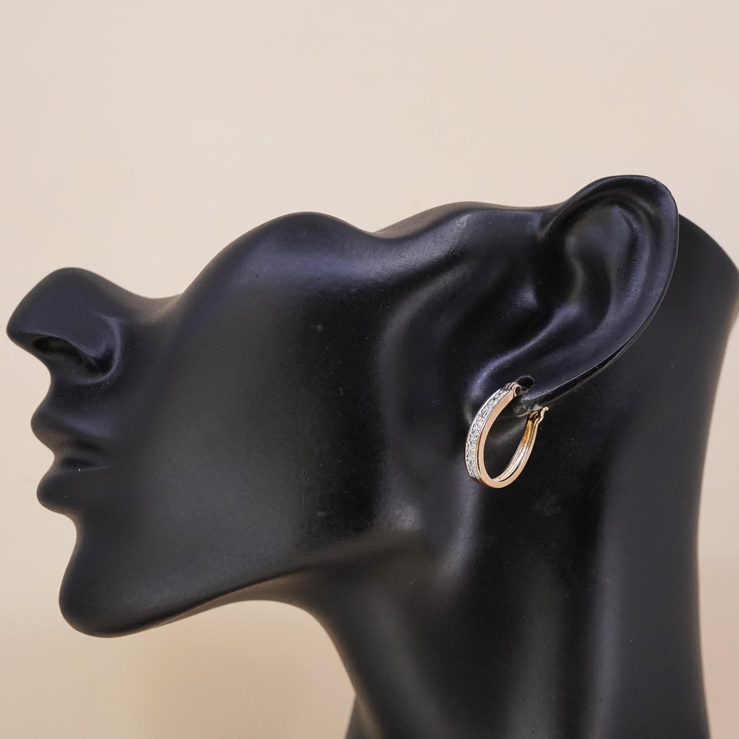 0.75", vermeil gold over sterling silver loop single earring, hoop diamond