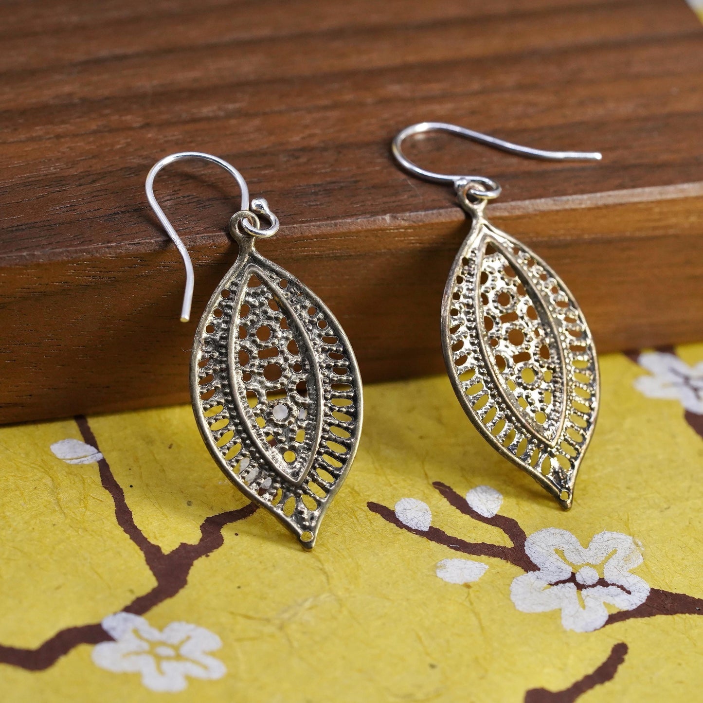 Vintage Sterling 925 silver handmade leaf earrings