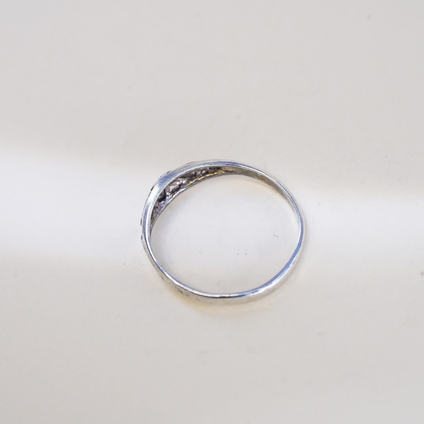 Size 6, vintage sterling silver handmade ring, 925 band with whirl filigree