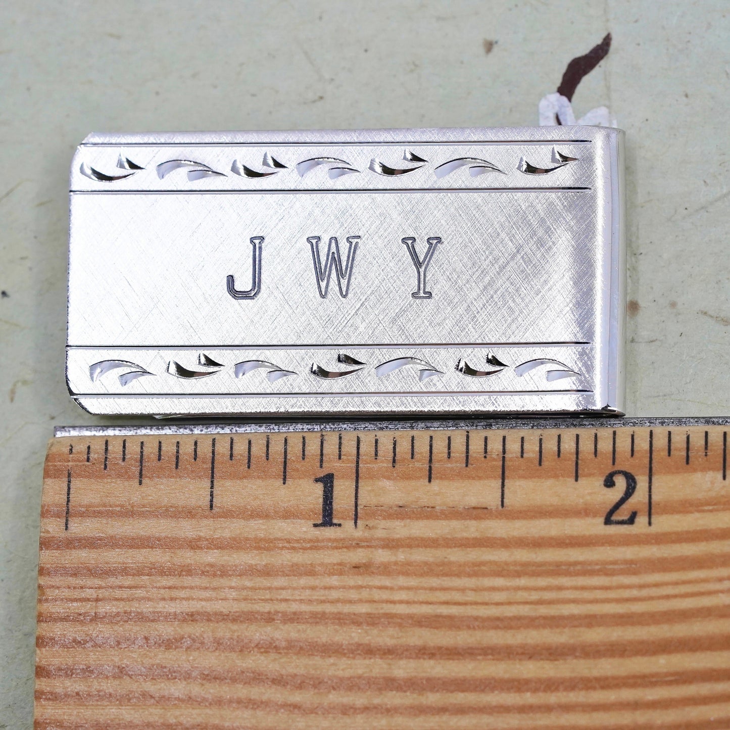 Elco sterling silver handmade money clip, 925 money clip with monogram “JWY”