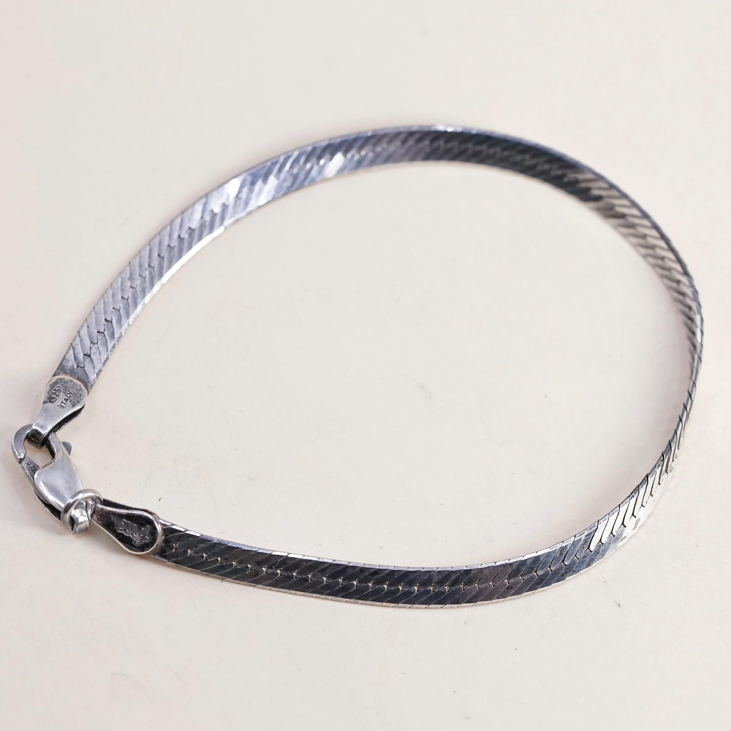 6.75" 4mm, Vintage Italian sterling silver bracelet, 925 herringbone chain