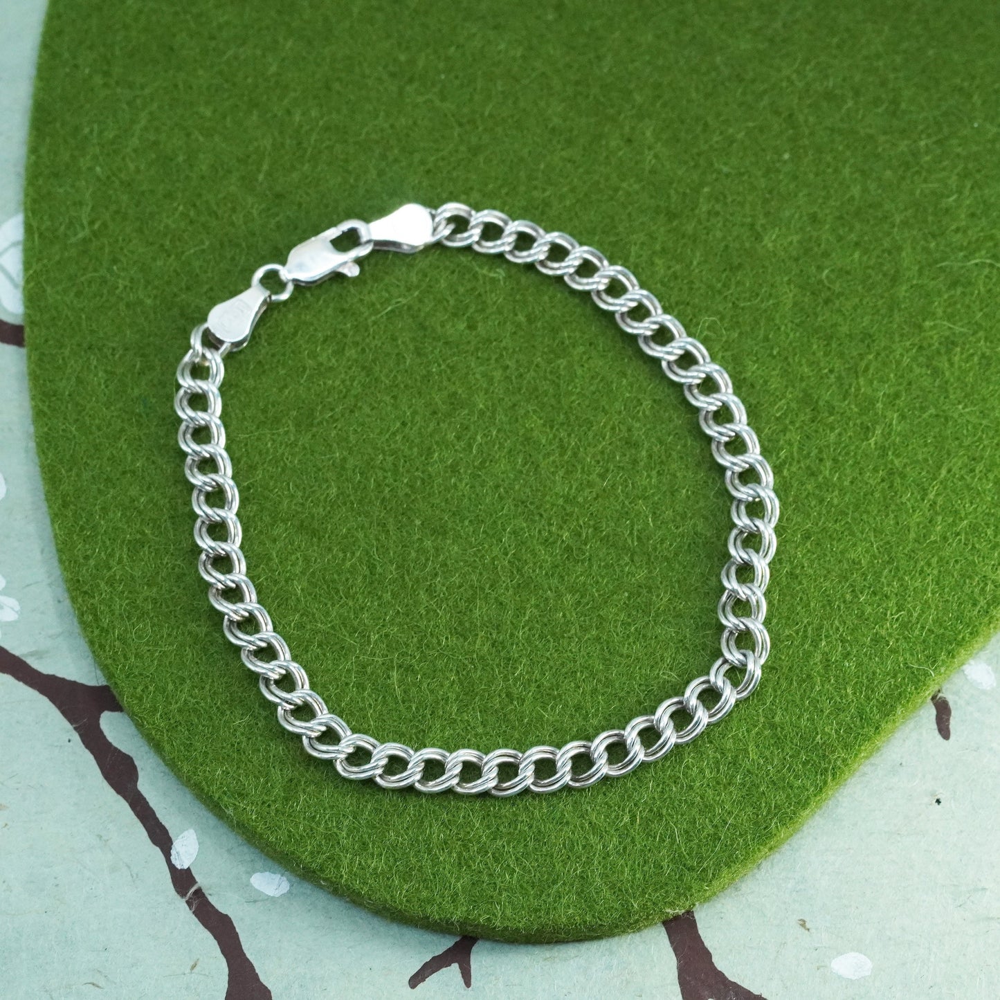 7.5”, 5mm, Vintage sterling 925 silver double curb bracelet
