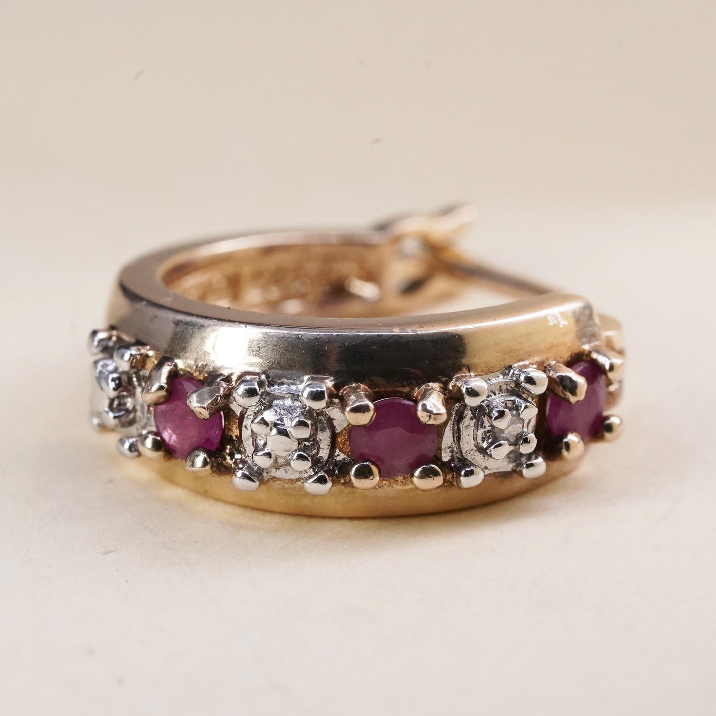 0.5”, vermeil gold over sterling silver single earring, 925 huggie hoop diamond