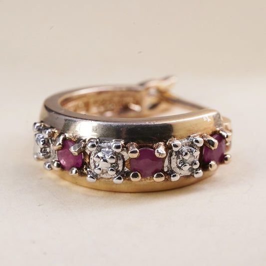 0.5”, vermeil gold over sterling silver single earring, 925 huggie hoop diamond