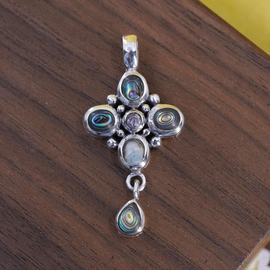Vintage Sterling 925 silver handmade floral pendant with abalone inlay