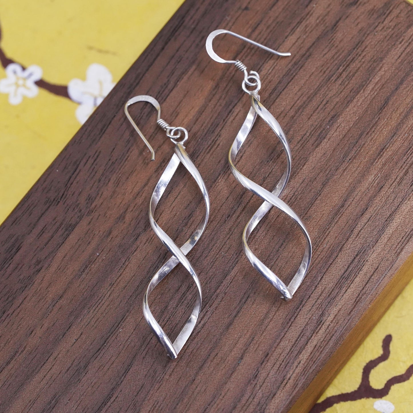Vintage Sterling silver handmade earrings, 925 twisted dangle
