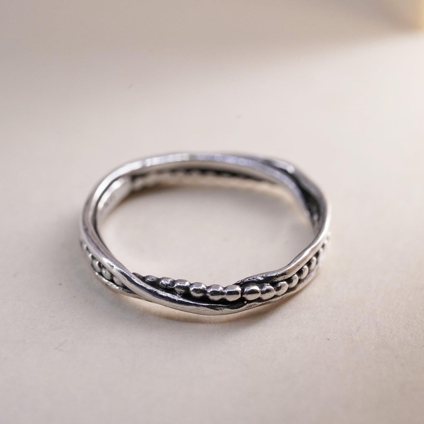 Size 8.25, Israel Pz Or Paz Sterling silver ring, 925 thin band floral texture